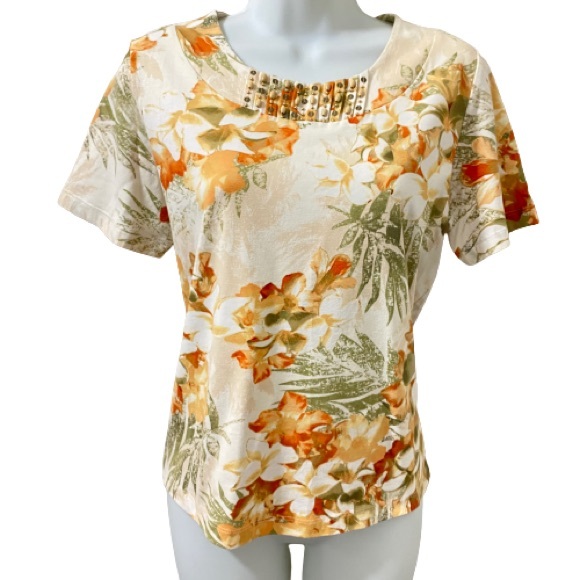 Alfred Dunner Floral Embellished Short Sleeve top - Picture 3 of 10